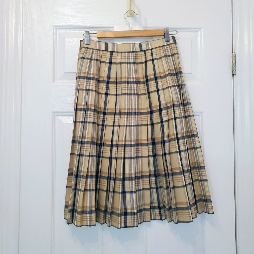 Jaeger Vintage 80s tartan plaid skirt pleated wool skirt tartan | Size 12|